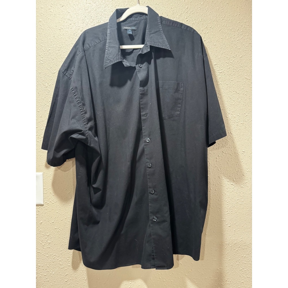 Van Heusen Studio Mens 3XLT Black Short Sleeve Button Down Shirt Big and Tall